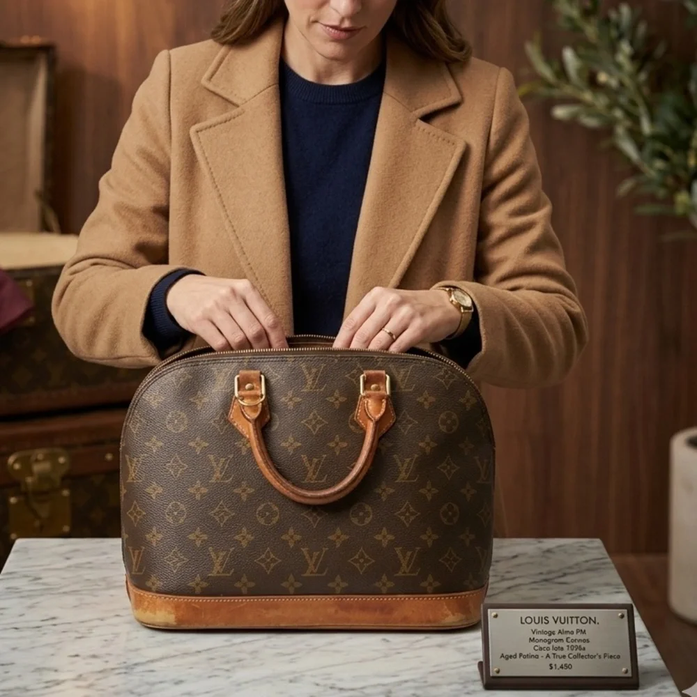 Louis Vuitton Alma PM Monogram Canvas Vintage Handbag with COA